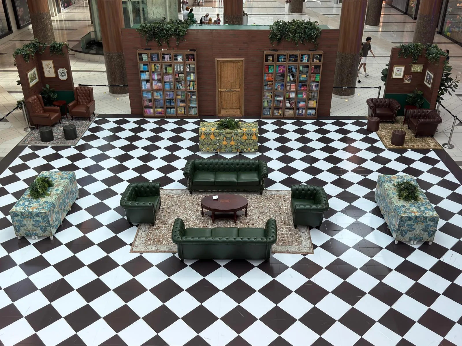 The Book Corner reading lounge with checkerboard floor